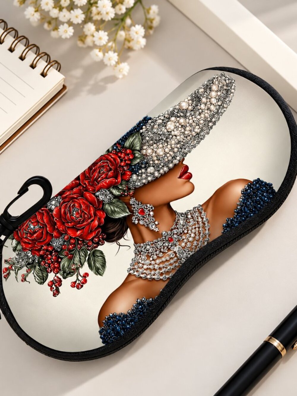 Glamorous Rose & Crystal Glasses Case